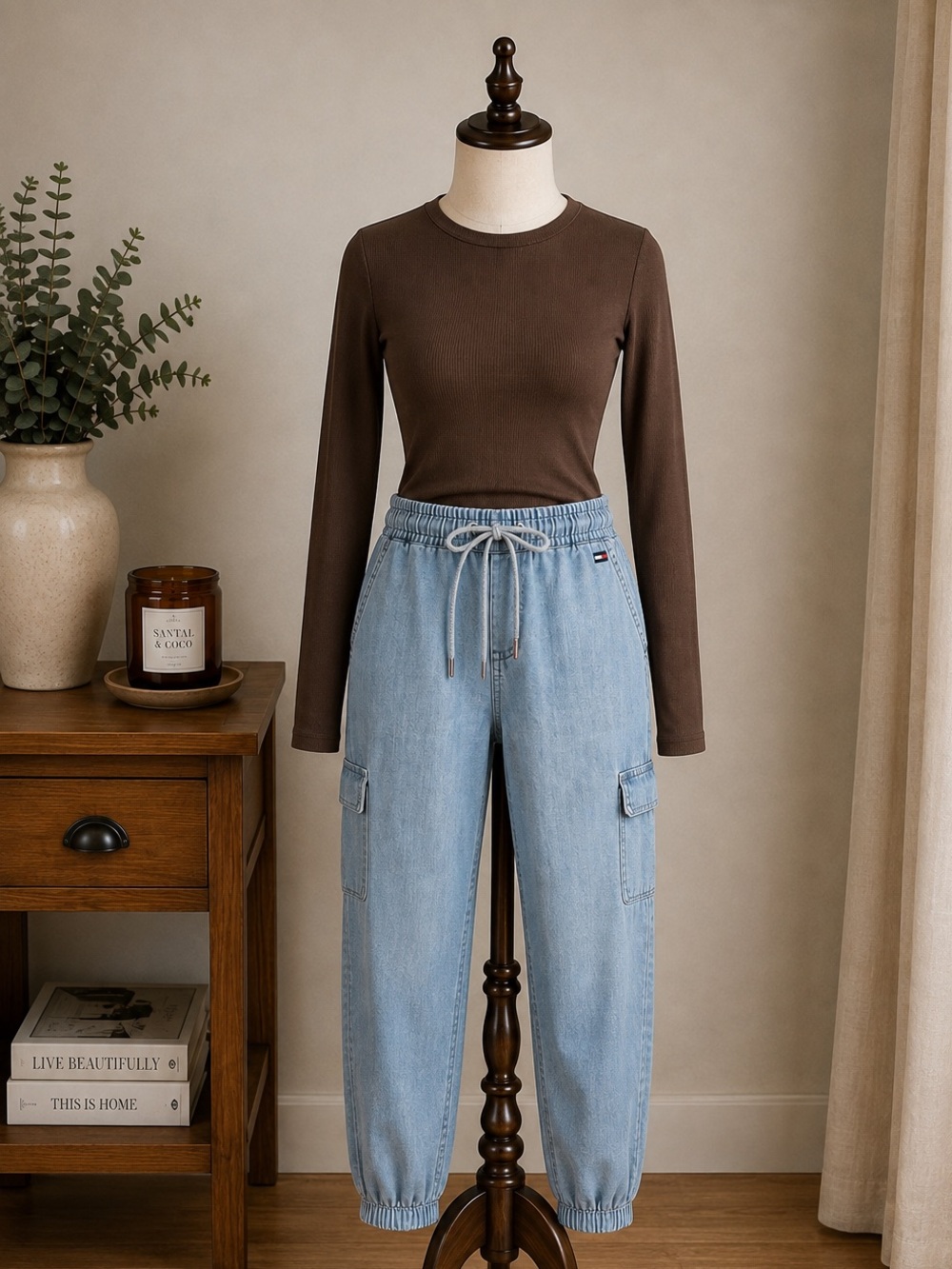 Tommy Hilfiger Blue Chambray Cargo Jogger Pants XS Coastal Preppy Utility